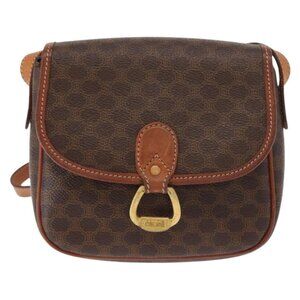 Authentic CELINE Macadam Canvas Shoulder Bag PVC Leather Brown Gold